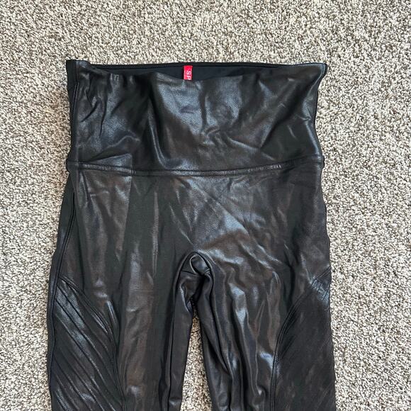 SPANX black moto faux leather leggings size M - Picture 3 of 11